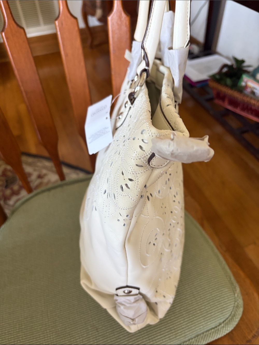 Coach White Laser-Cut Floral Tote - Picture 4 of 6